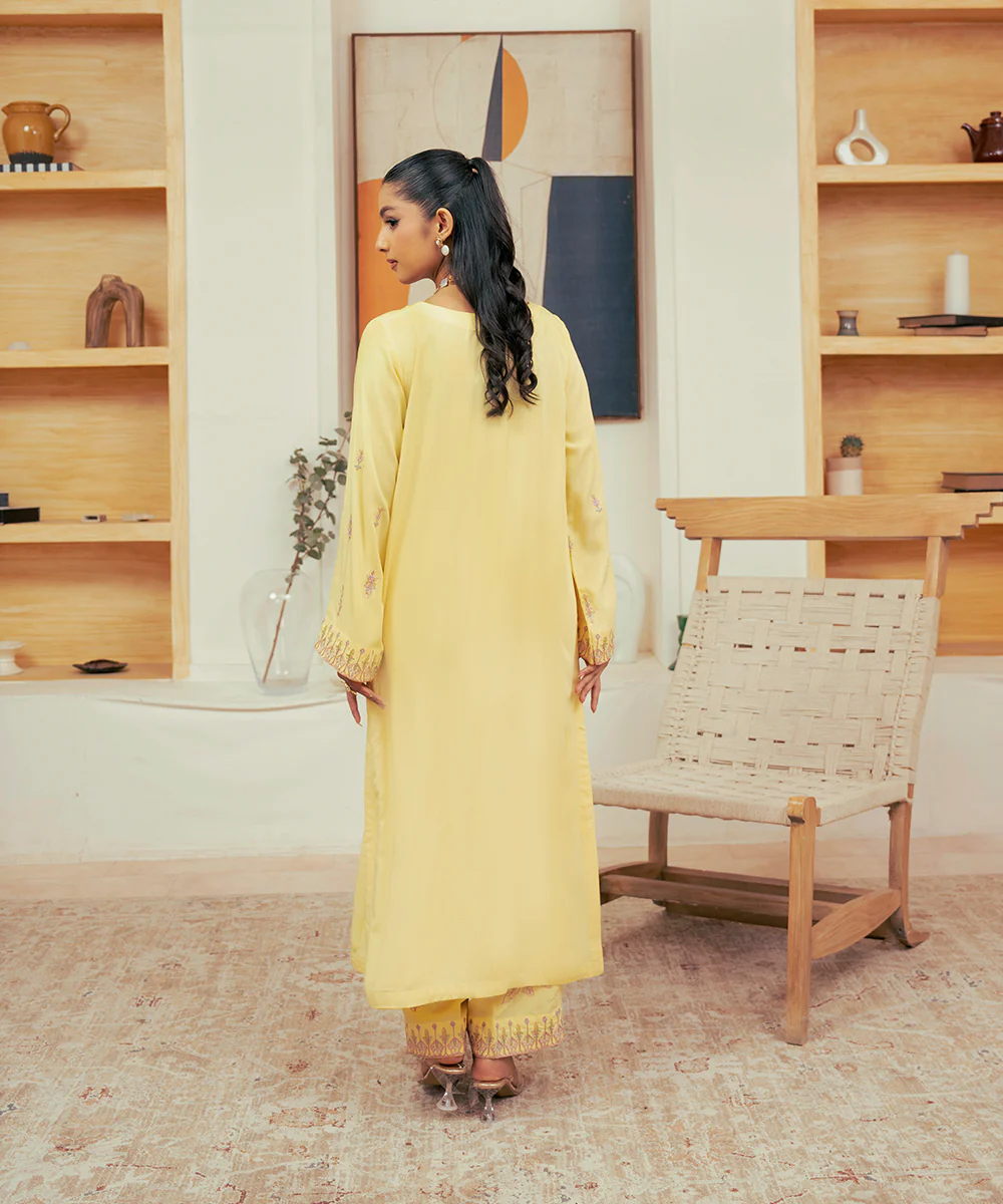 2PC - Embroidered Self Textured Suit - Image 3