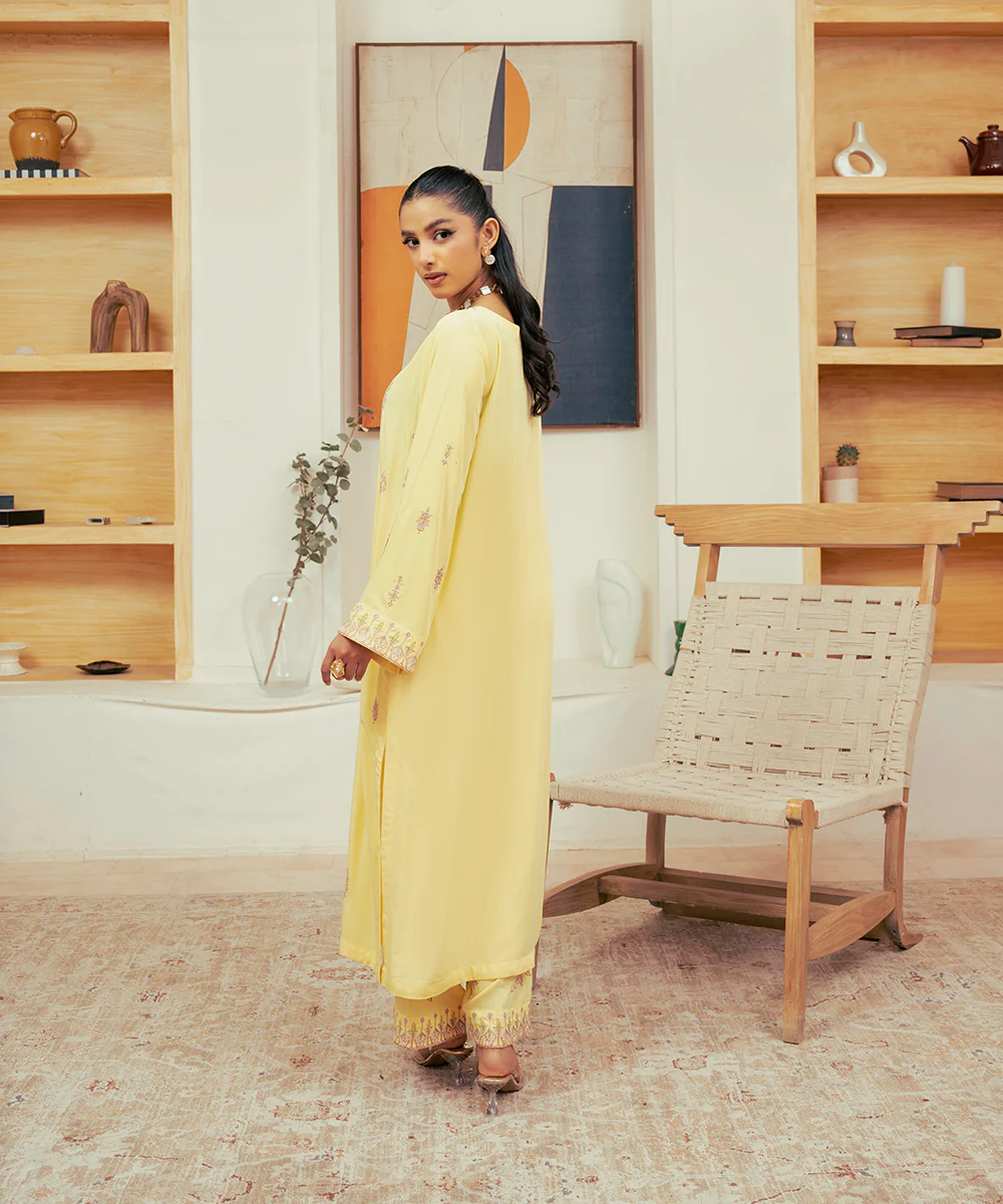 2PC - Embroidered Self Textured Suit - Image 4