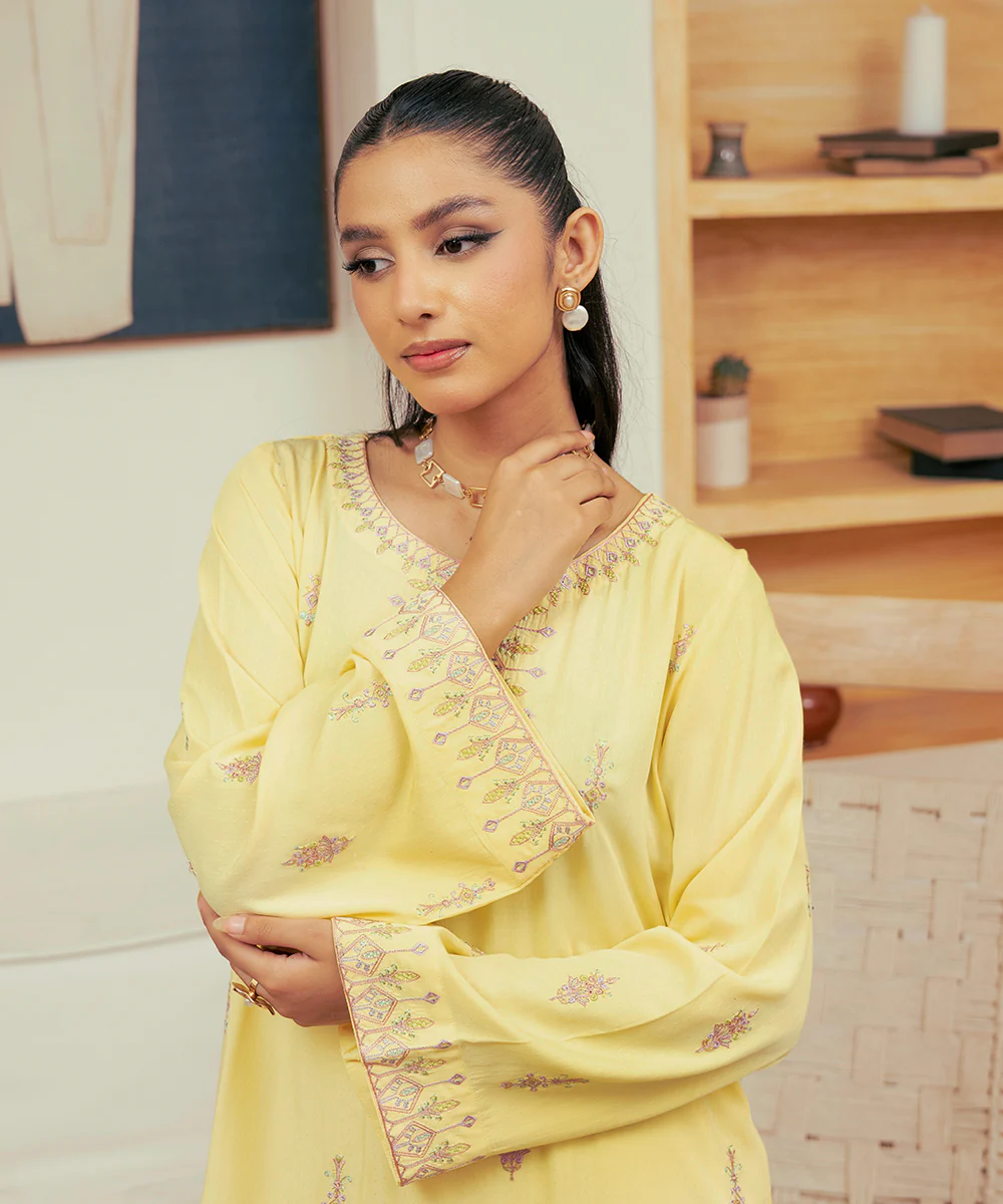 2PC - Embroidered Self Textured Suit - Image 5