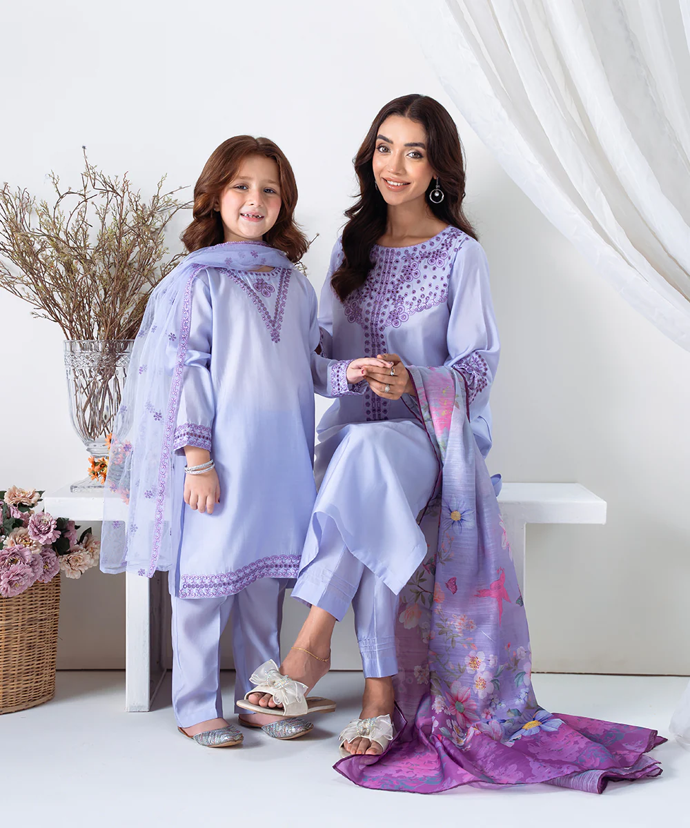 3PC - Embroidered Silk Lawn Suit - Image 5