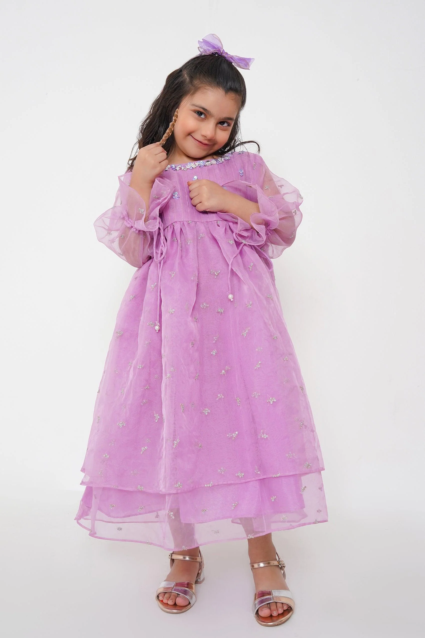 Girl - Embroidered Organza Frock - Image 3