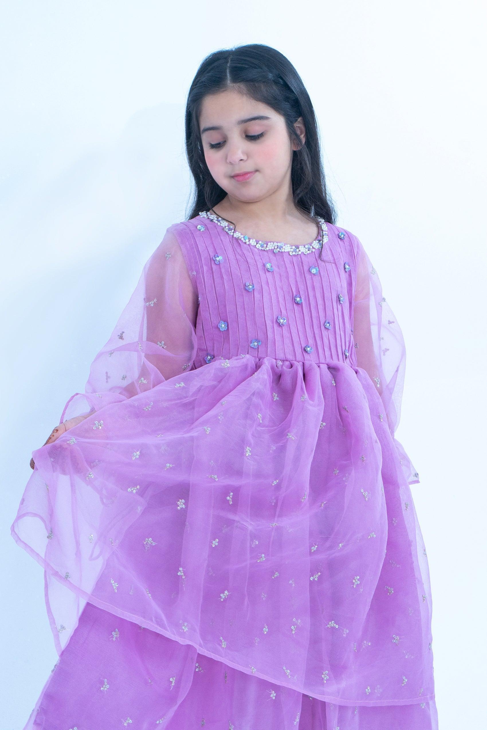 Girl - Embroidered Organza Frock - Image 4