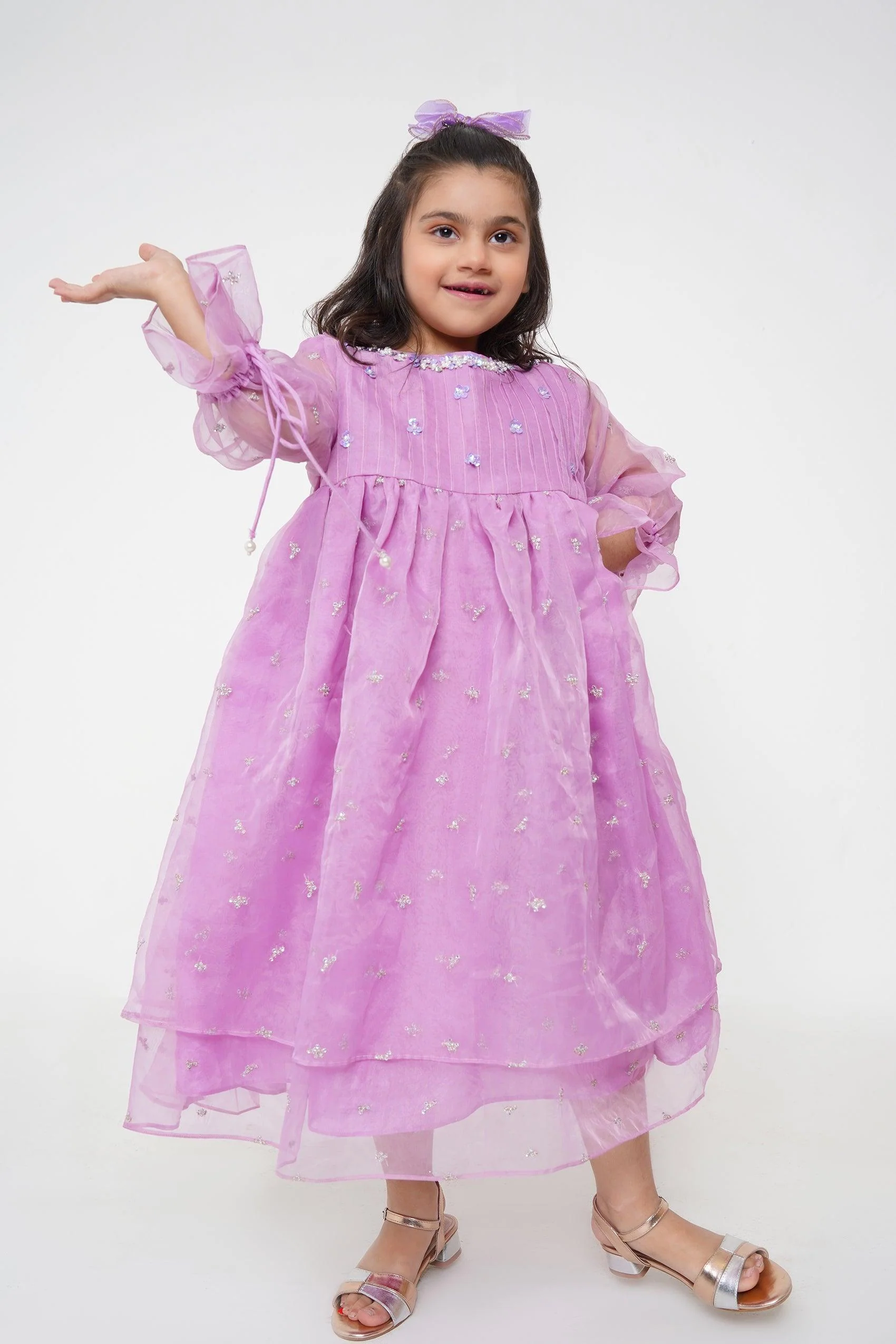 Girl - Embroidered Organza Frock - Image 5