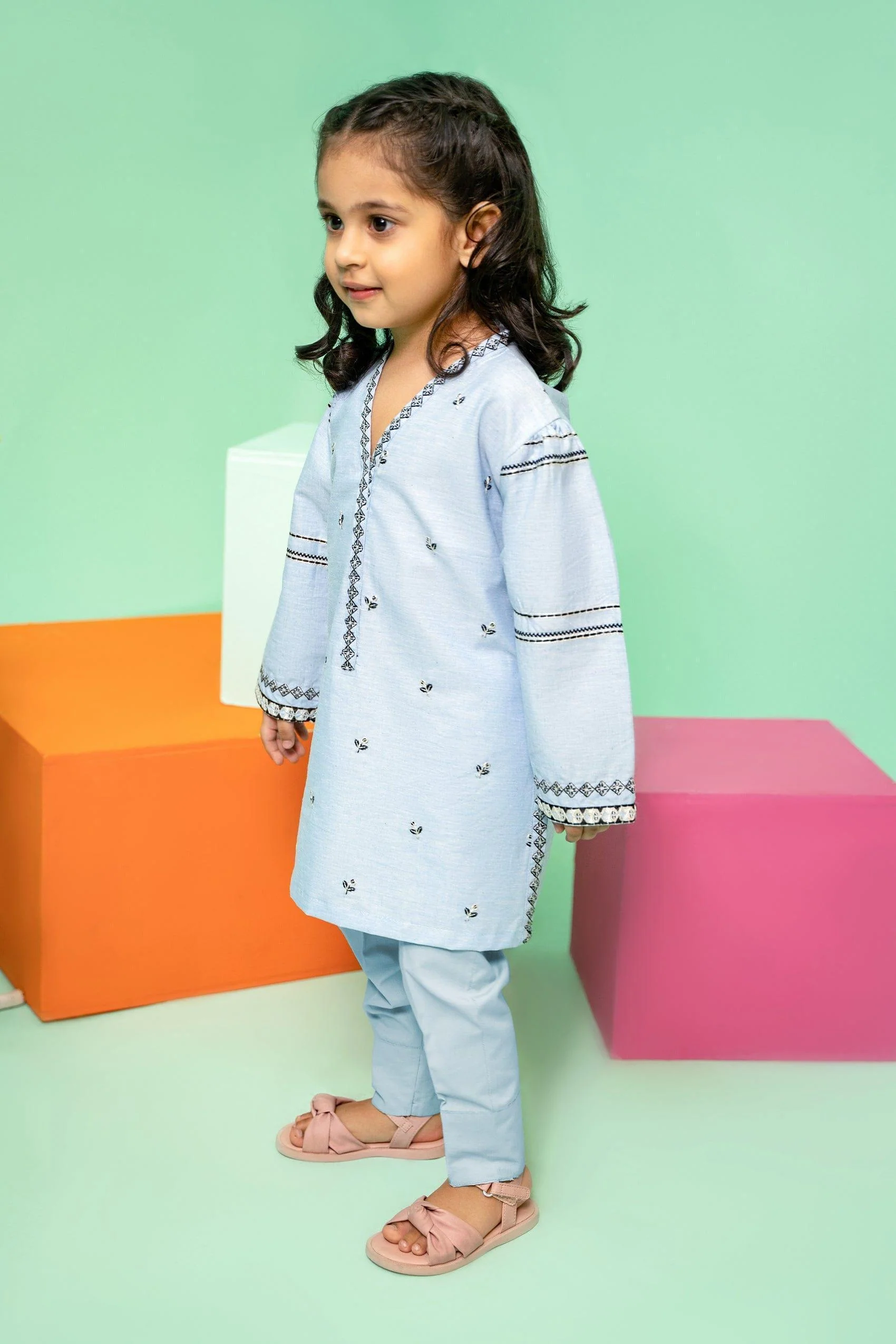 2PC Girl - Embroidered Chambray Suit - Image 4