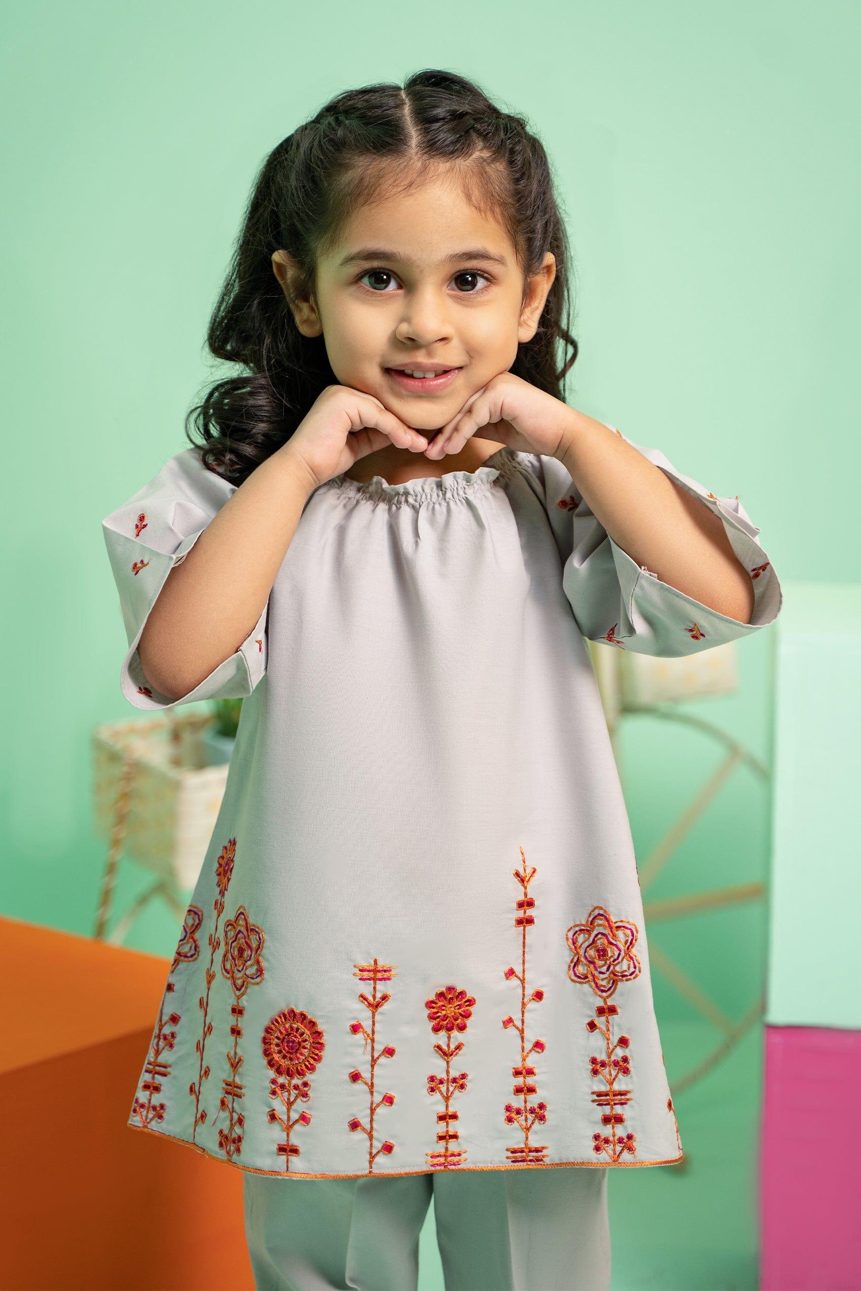 2PC Girl - Embroidered Cotton Suit - Image 3
