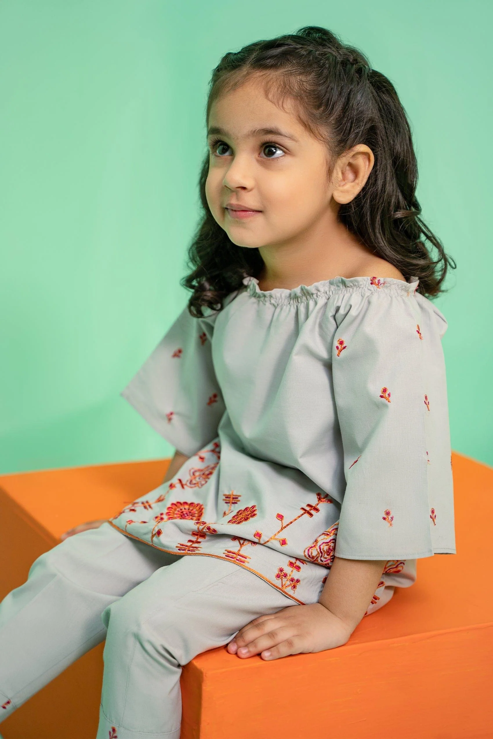 2PC Girl - Embroidered Cotton Suit - Image 4