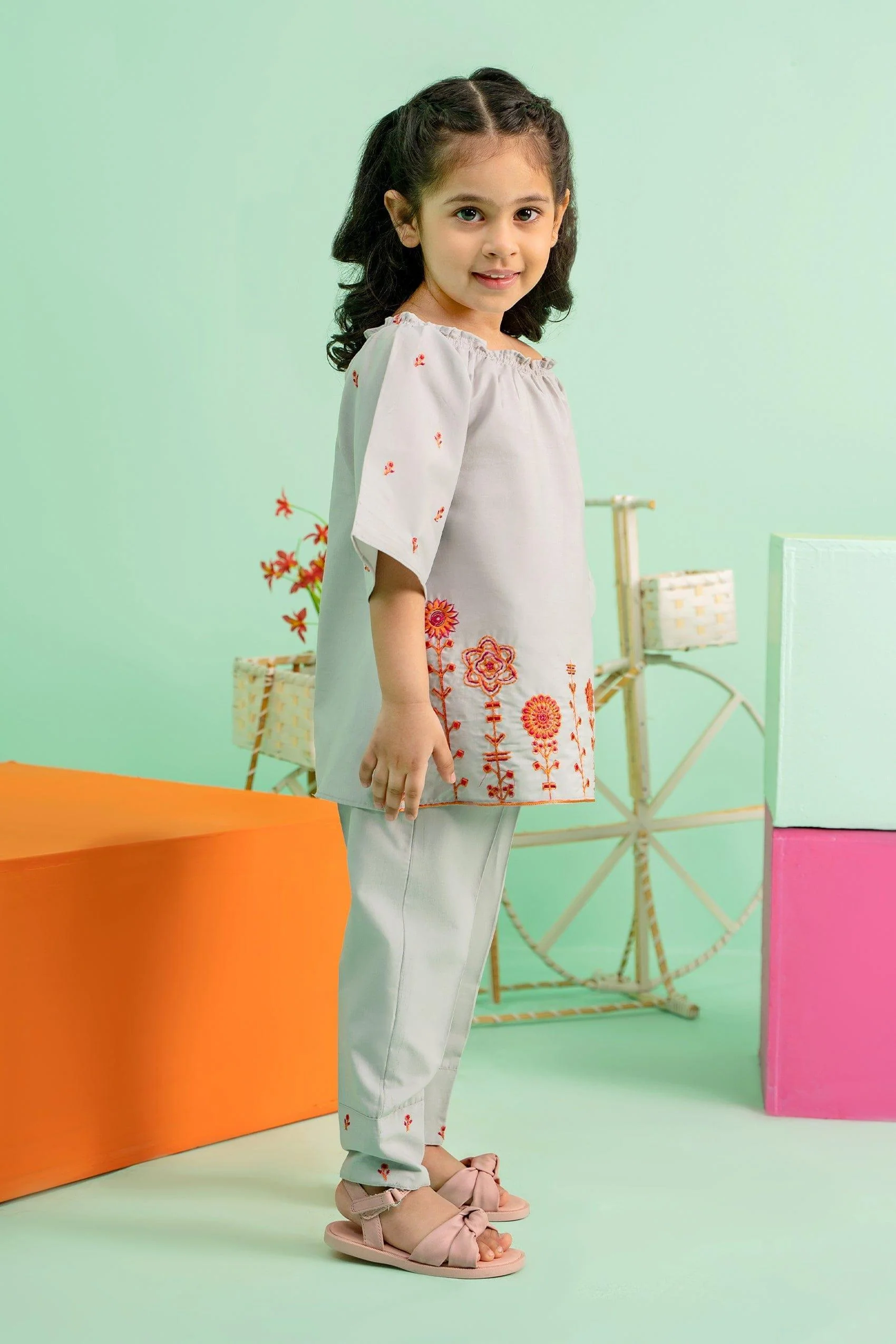 2PC Girl - Embroidered Cotton Suit - Image 5