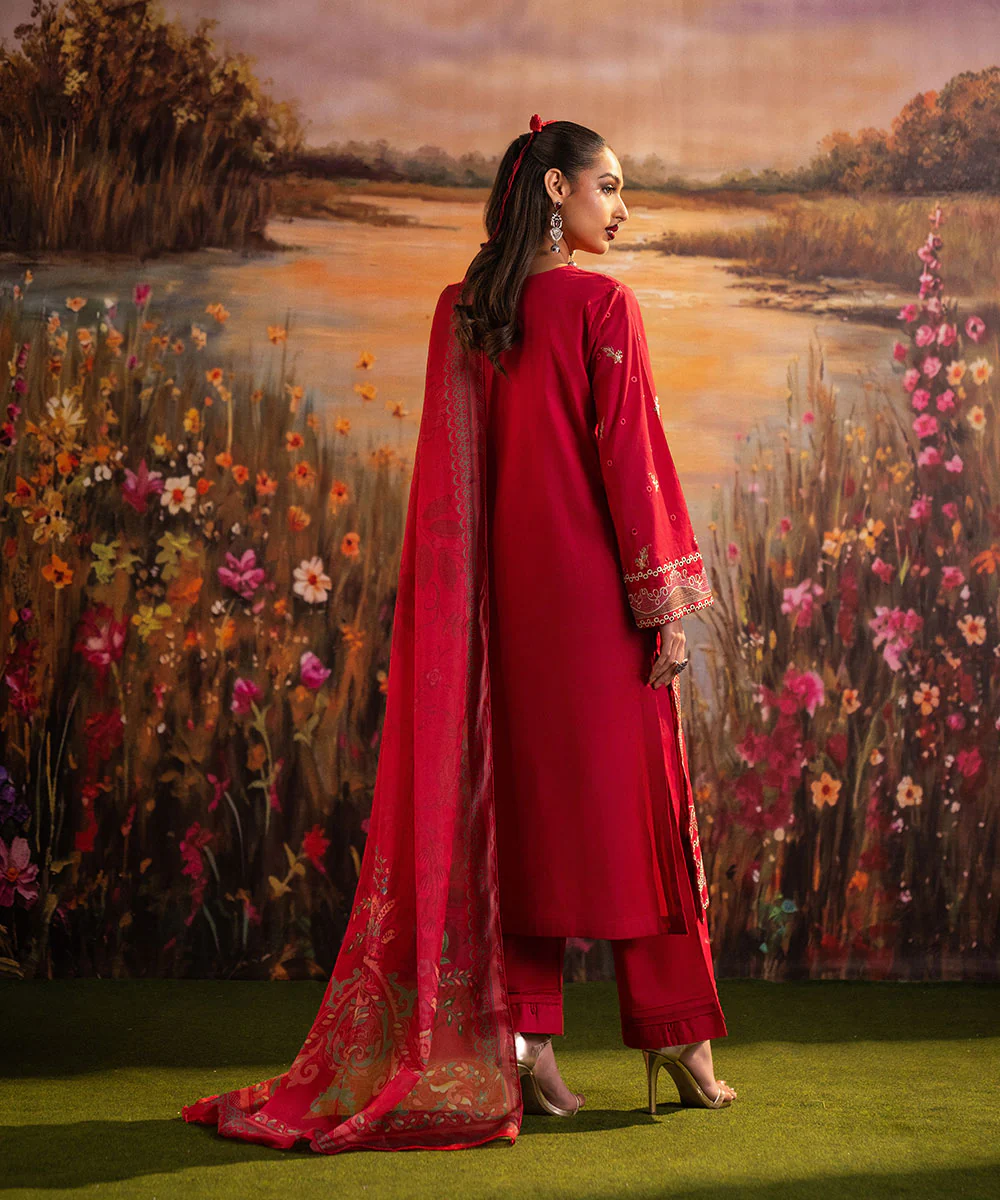 Red Embroidered Lawn – 2PC Set - Image 3