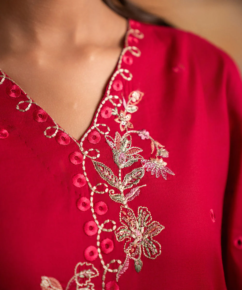 Red Embroidered Lawn – 2PC Set - Image 4