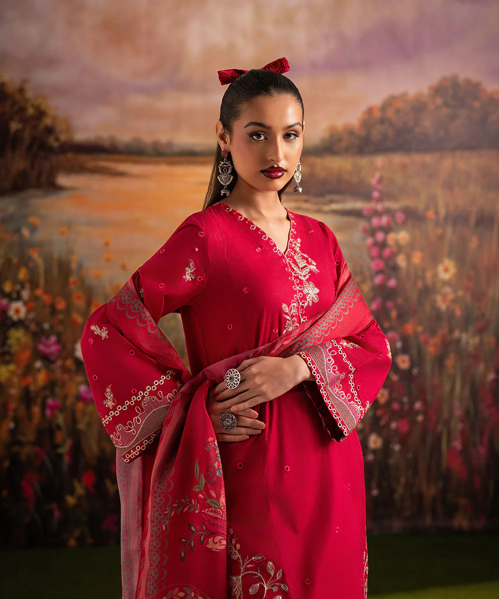 Red Embroidered Lawn – 2PC Set - Image 7